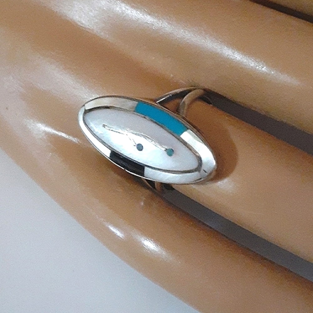 💘⚘ Zuni Turquoise Mop Black Onyx Sterling